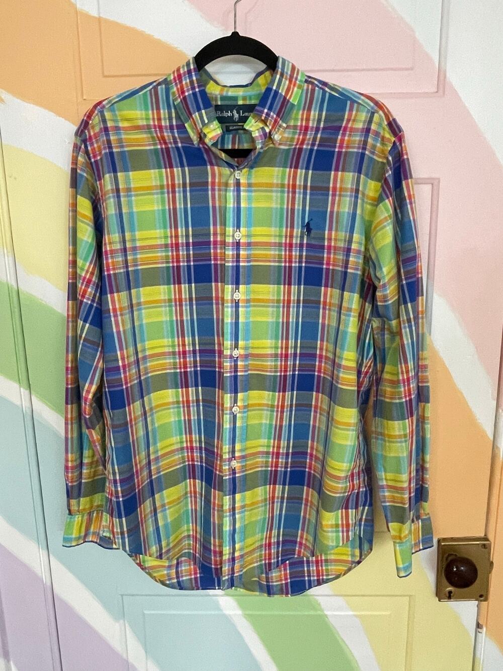 Ralph Lauren M Classic Fit Multicolor Madras Plaid Cotton Shirt